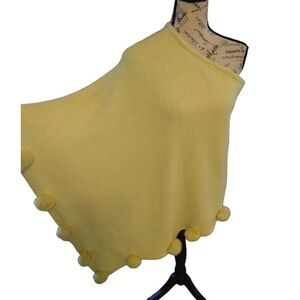 Yellow pom pom poncho sweater Boho Feminine Hippie
